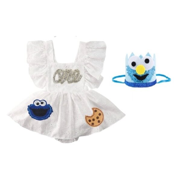 Cookie Monster Dress First Birthday Romper Dress Clothes Sesame Street outfit